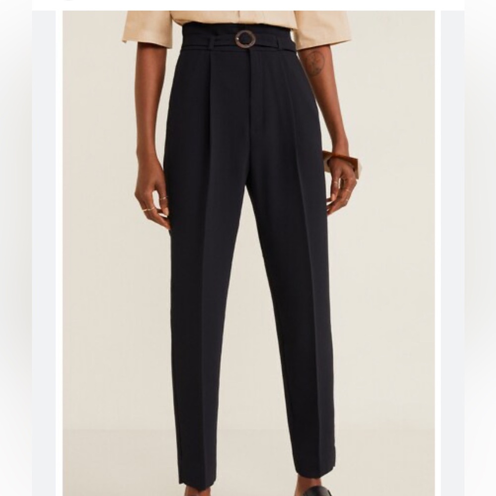 MANGO belted straight fit pants